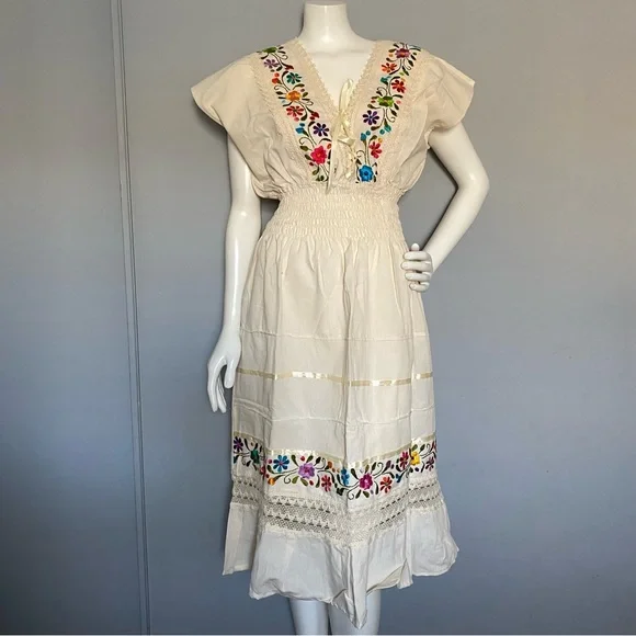 white christmas dresses Vestido Mexican con Flores /Mexican Embroidery Dress with Flowers29 –  Alexa's Boutique